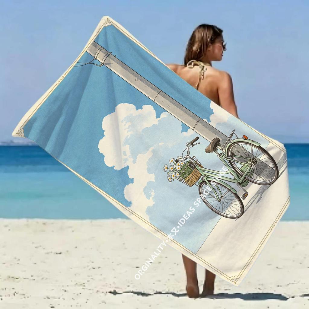 Vintage Bike Sky Beach Towel Patterned Sunscreen And Windproof Suitable For Swimming Pool Camping Travel Blanket
