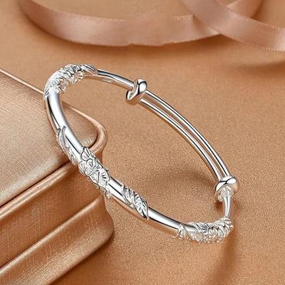 Pulsera de flores de color rosa para mujer, delicada y ligera, de lujo, ajustable, abierta, pulsera sólida para niñas, regalo de joyería
