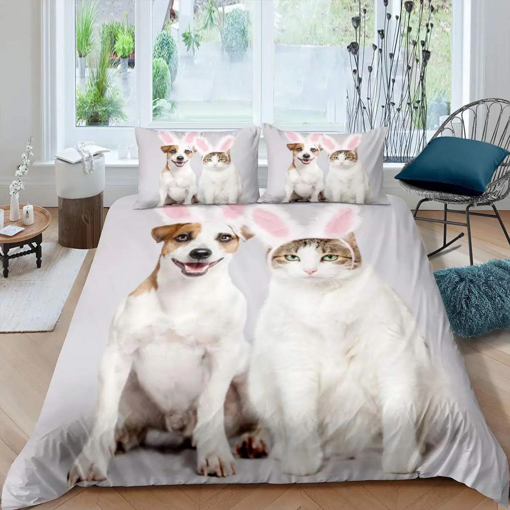 Boys Girls Kids 3D Bedding Cute Animal Pet Kitten Lovely Kitten Puppy Duvet Cover Cartoon Dog Animal Design Bedroom Decoration