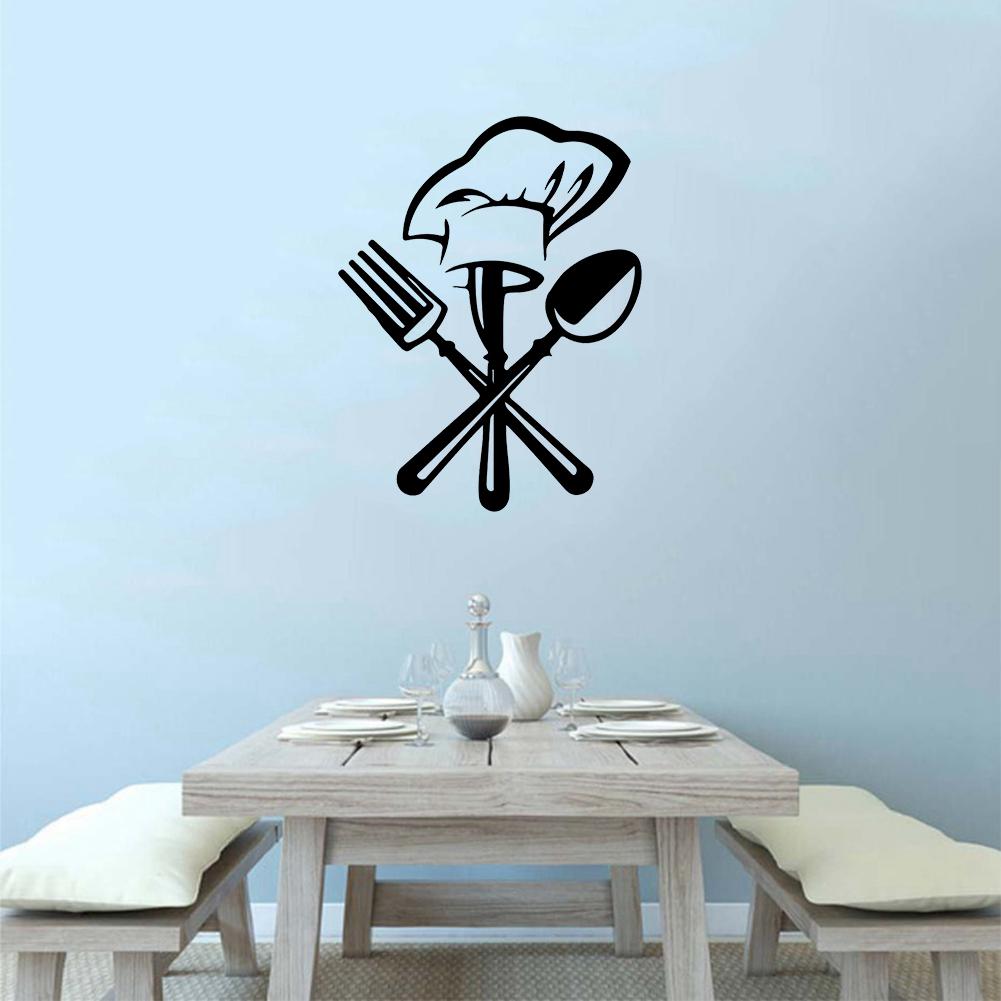 Bestick Kniv Gaffel Kockhatt Väggdekor Tapet för Kök Restaurang Dekoration