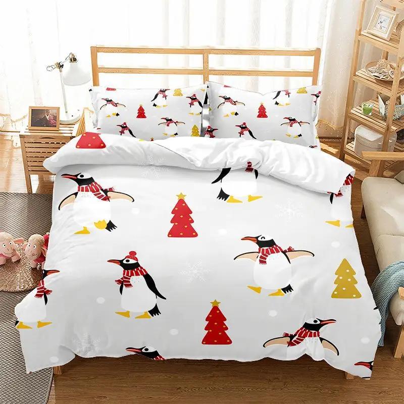 Cute Penguin Comforter Cover For Kids Lovely Printed Duvet Sets Twin Animals 2/3 Pieces Bedding Sets(Quilt Cover+ Pillow Case)