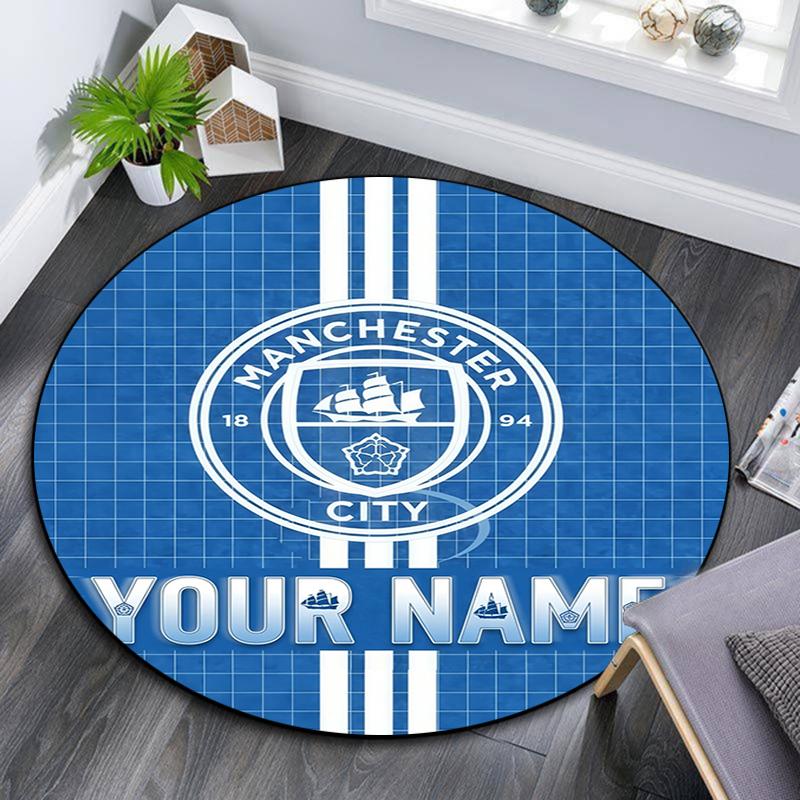 Custom Name,Man City pattern round rug,Carpet Rug for Living Room Bedroom Playroom ,Non-slip Floor Mat,Holiday Gifts and Birthday Gifts.