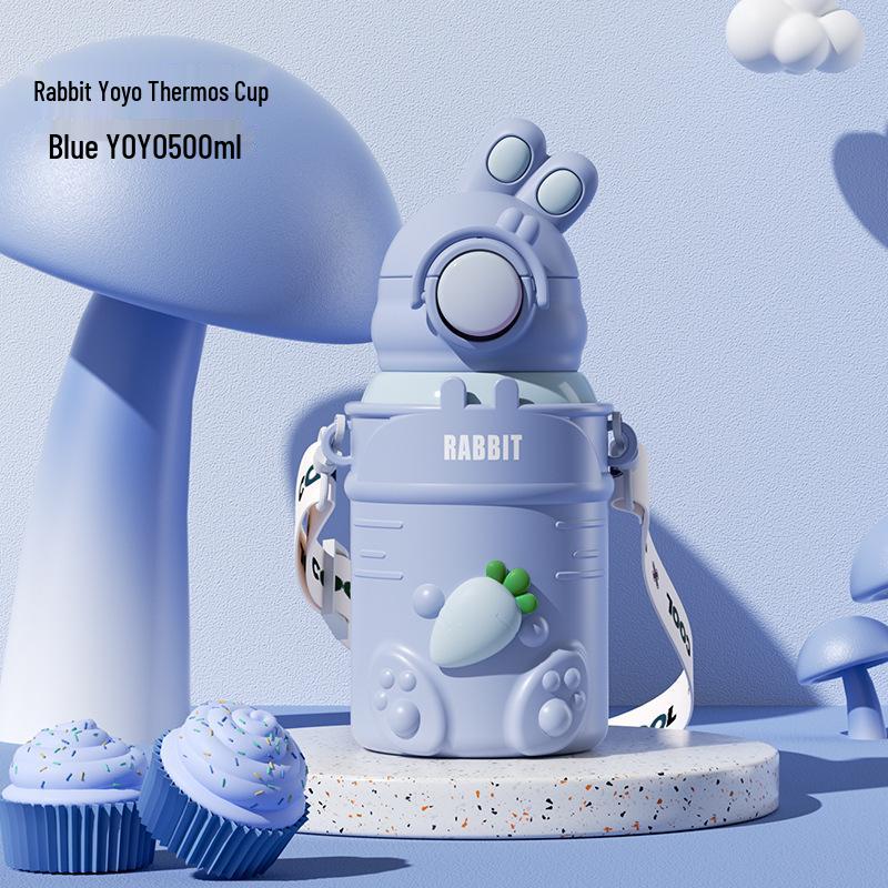 Cartoon Rabbit 316 Stainless Steel Thermos Cup with Straw for Kids 500ml