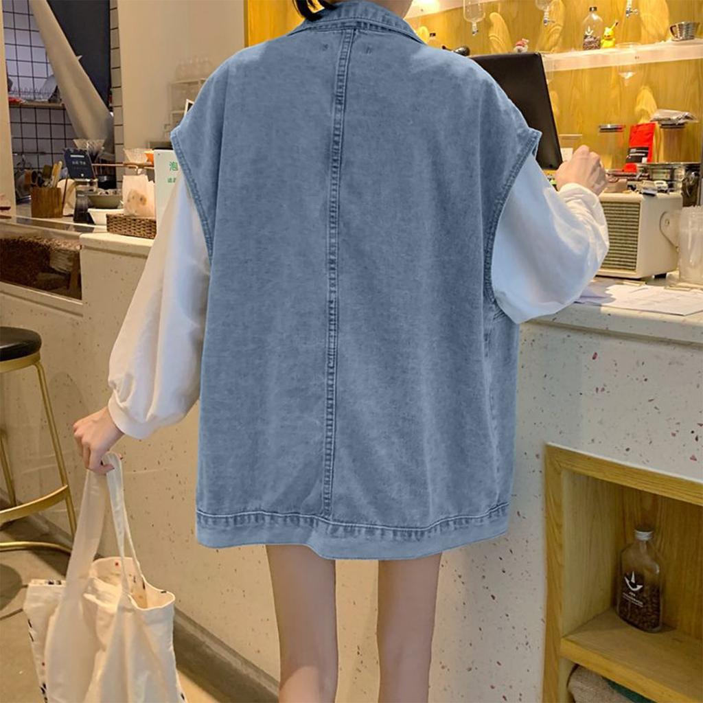 Damenmode-Taschen-Jeansjacke, lässig, ärmellos, Mantel, Weste