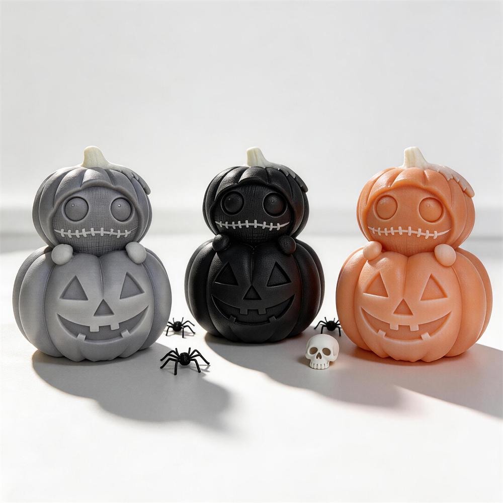 Jack-O-Lanterns Halloween Silicone Mold Stacked Pumpkin Candle Mold Ghost Skeleton Resin Plaster Mould for Halloween Decor
