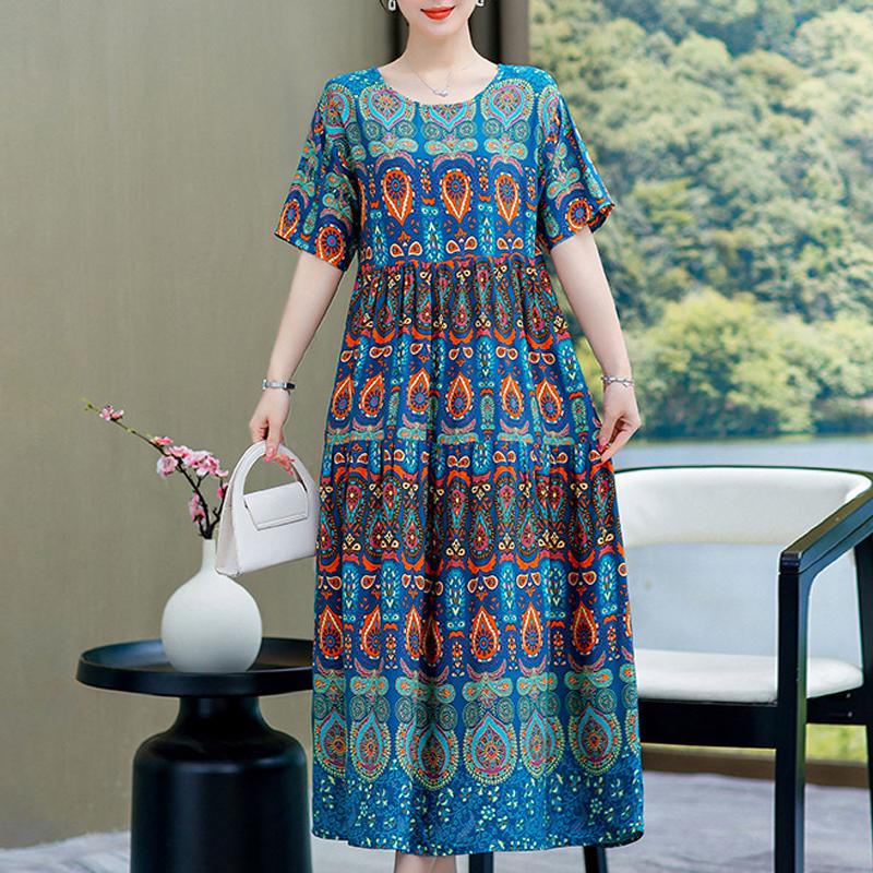 Damenkleid, Sommer, Vintage-Kleidung, lässig, kurzärmelig, langes Kleid für Damen, Sommer-Outfit