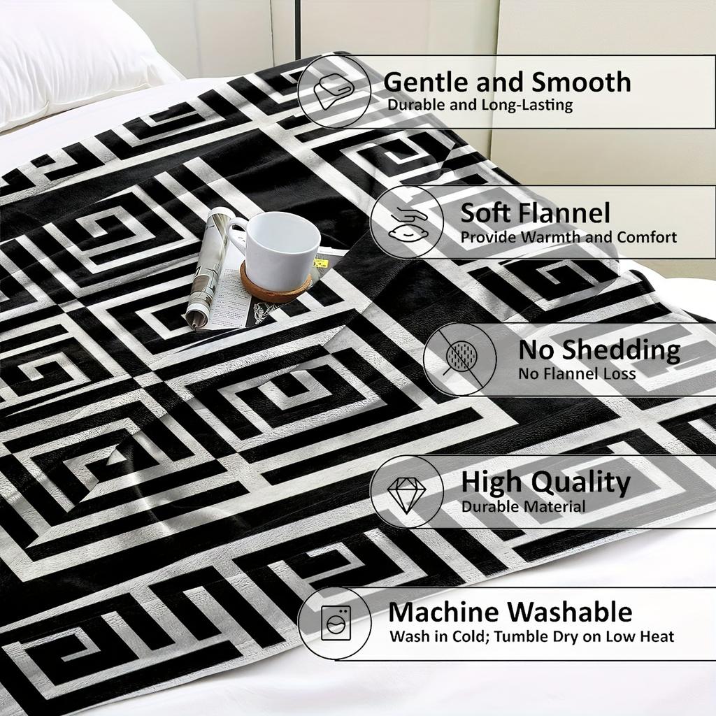 Nordic Black and White Striped Throw Blanket - Minimalist Geometric Motif Soft Lightweight Accent for Sofa Bed Travel Office