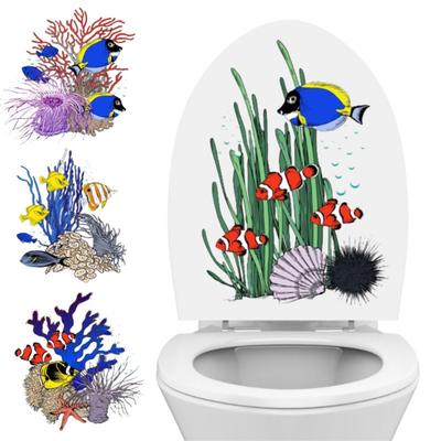 Toilettendeckel-Aufkleber mit Kreatur-Korallenmuster, abnehmbar, lebendige Farben, stark haftend, Badezimmer-Dekoration