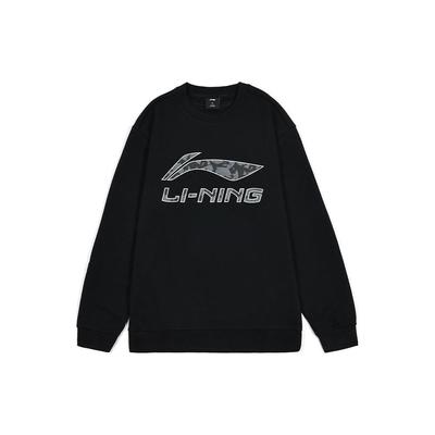 Li-Ning Letter Logo Printed Crew Neck Pullover Sweatshirt Men Sweatshirt Black AWDTC71-1