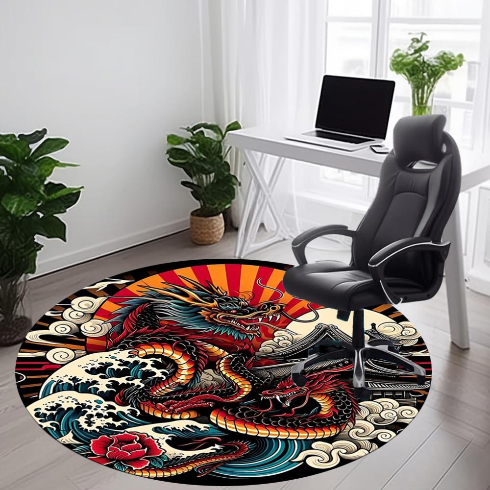 1PC Dragon Wave Design Office Round Rug, Non slip, Soft and Durable Office Rug for Interior Decoration, Perfect for Office