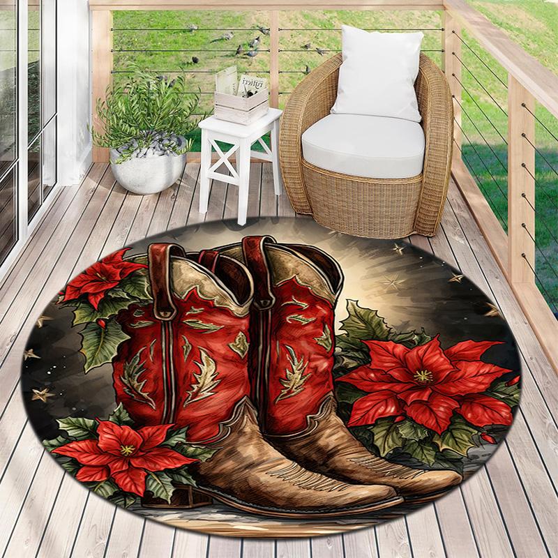 Cute Christmas Day Gift Bell Santa Claus Snowman Christmas Tree round rug Home Soft Decorative Anti slip Chair Mat Carpet Outdoor Floor Mat Carpet 32