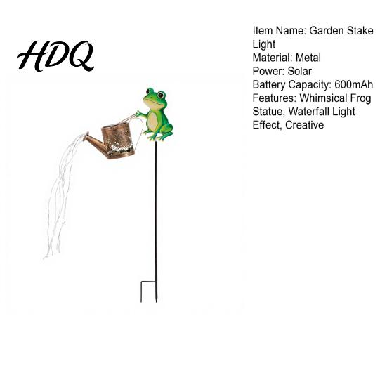 Metal Landscape Lighting Solar Frog Garden Stake Light Watering Can Shadow Projection Lamp with Waterfall Light LED Outdoor Yard Decor for