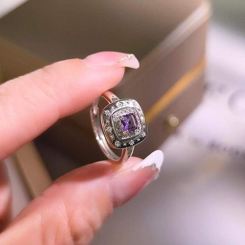 

Round Crystal Adjustable Ring, 925 Sterling Silver Dainty Band, Elegant Luxury Jewelry Gift for Her Daily Wear Opening adjustable