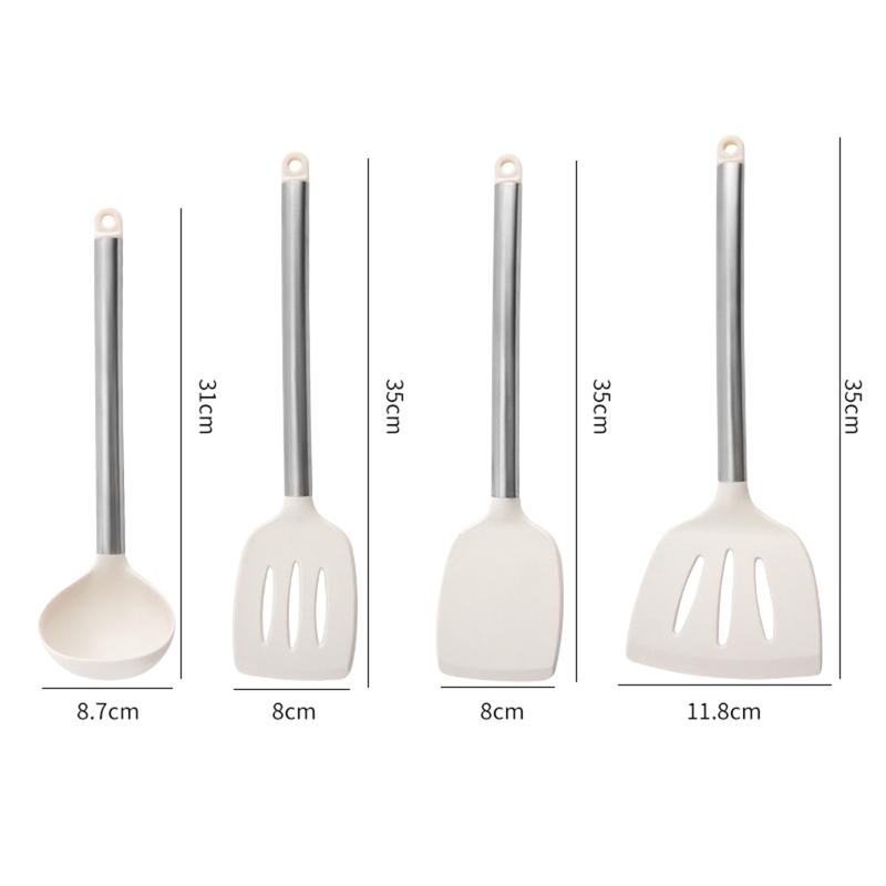 Stainless Steel Handle Silicone Soup Spoon, Food-Grade High-Temperature Resistant Cooking Silicone Kitchen Utensil Spoon.