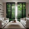 2PC Home Window bamboo forest Curtains With Landscape Background And Pole Pocket Curtains, Kitchen, Coffee Shop, Living Room, Ba