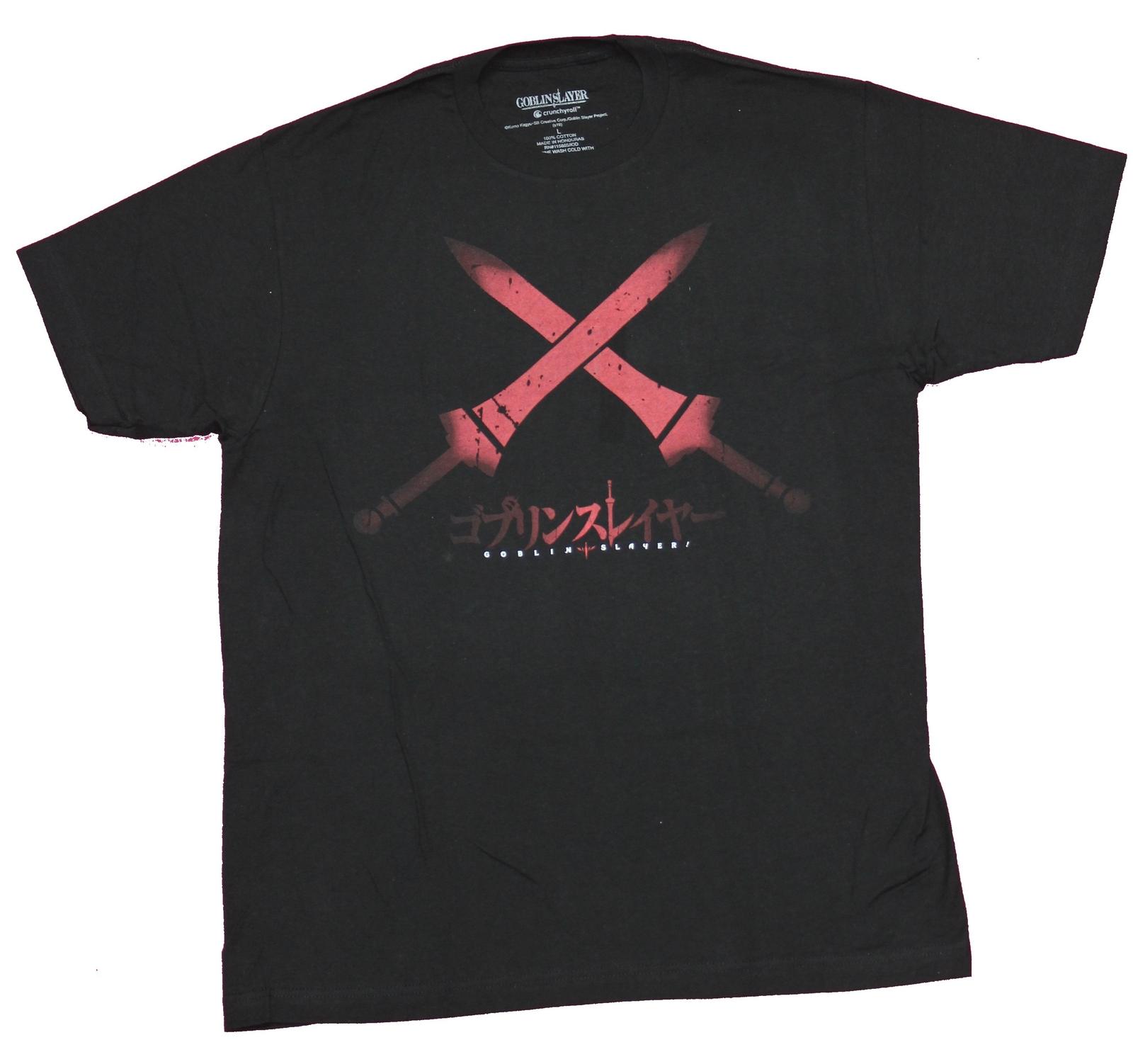 Goblin Slayer Adult New T-Shirt - Crossed Sword Logo Over Kanji Pic S