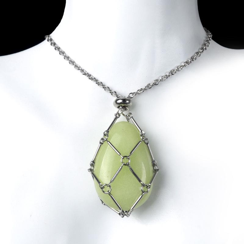 Collana con Catena Intrecciata Fatta a Mano in Acciaio Inossidabile 1720 con Ciondolo in Pietra di Agata Cristallo