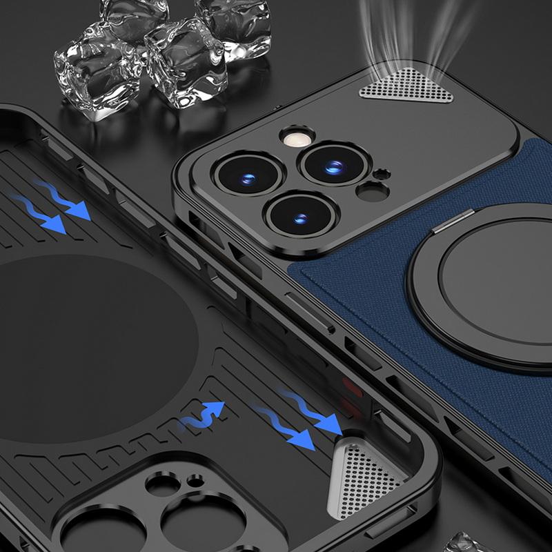 Luxury Hardware Magnetic Stand Case For iPhone 16 Plus 15 14 Pro Max 13 Leather Shockproof for MagSafe Wireless Charge Phone Cover