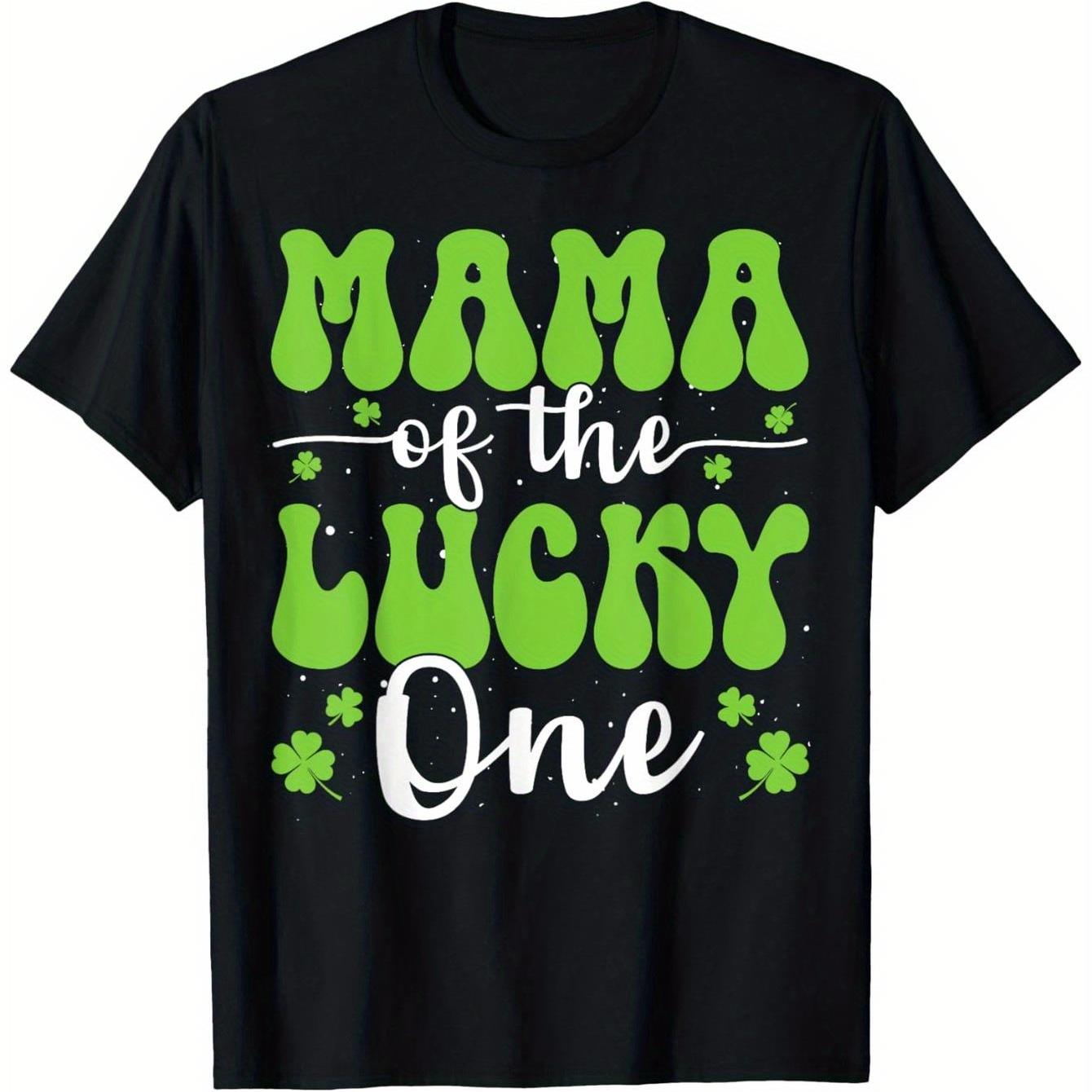 

Mama of The Lucky One St Patricks Day Graphic Tee Retro Clover Print Cotton T-Shirt Casual Daily 4XL