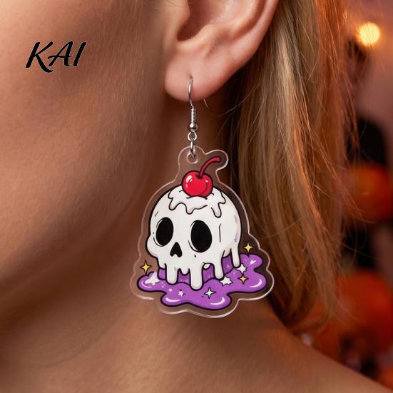 Lightweight Cartoon Pendant 1 Pair Acrylic Halloween Earrings for Women, 2D Flat Cute Holiday Party Accessories Ghost Skull Dangle Drop Earrings,