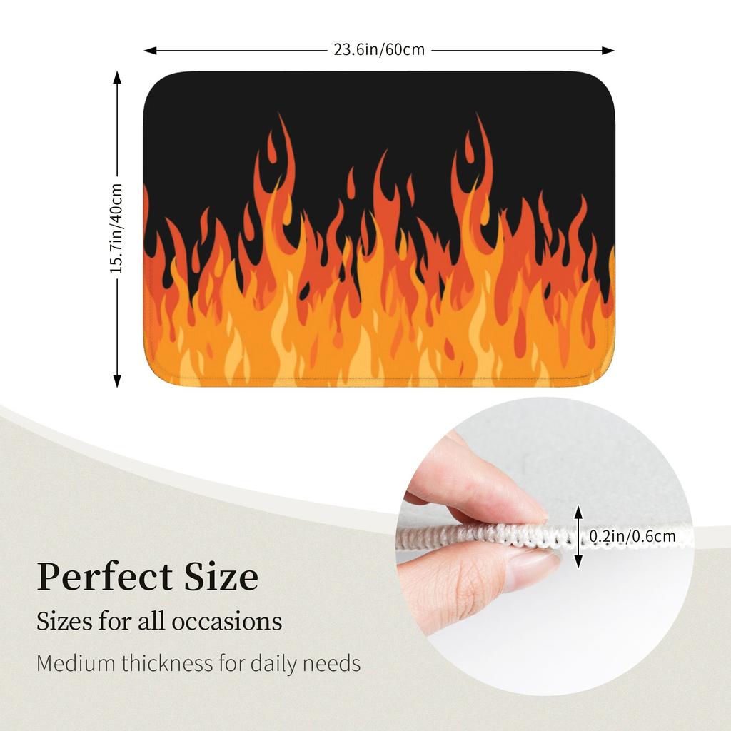 Custom Big Fire Orange Flames Doormat Anti-Slip Entrance Kitchen Bathroom Floor Door Mat Vintage Burning Flame Garden Carpet Rug