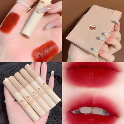 Chestnut Lip Glaze Lipstick Set Matte Mist Face Velvet Student Style Showing White Not Easy To Fade Non-stick Cup