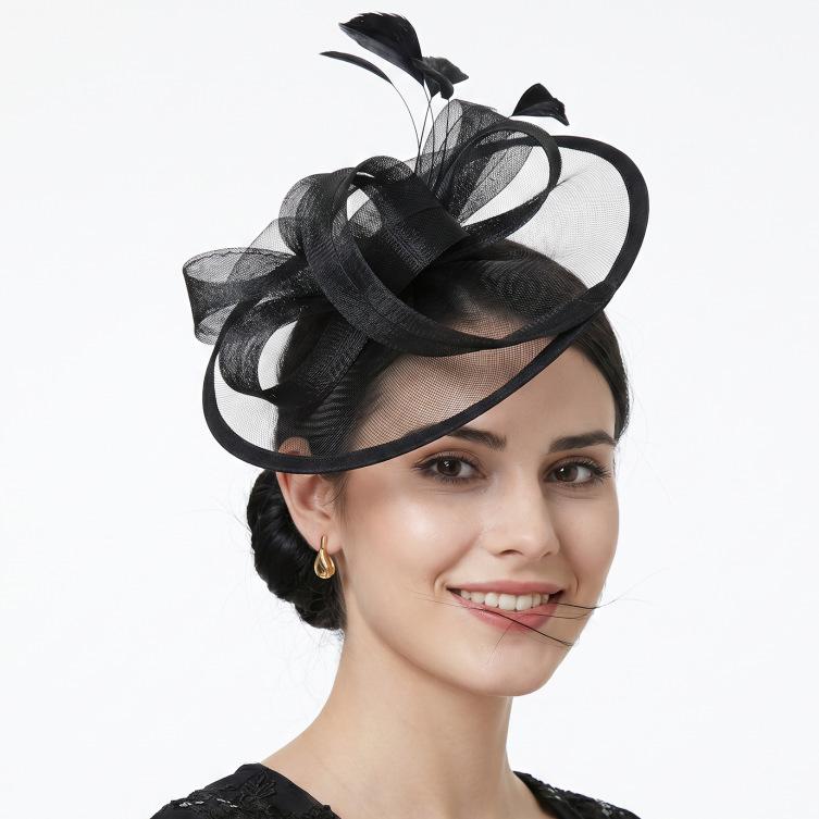 Mesh Flower Headdress Feather Hair Accessories Horse Racing Tea Party Ball Hat Facsinator Hat