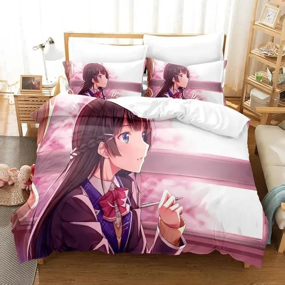New Virtual Youtuber Tsukino Mito Bedding Set Cartoon Anime Three-piece Set Adult Kid Bedroom Duvet Cover Sets 3D Kawaii Girls
