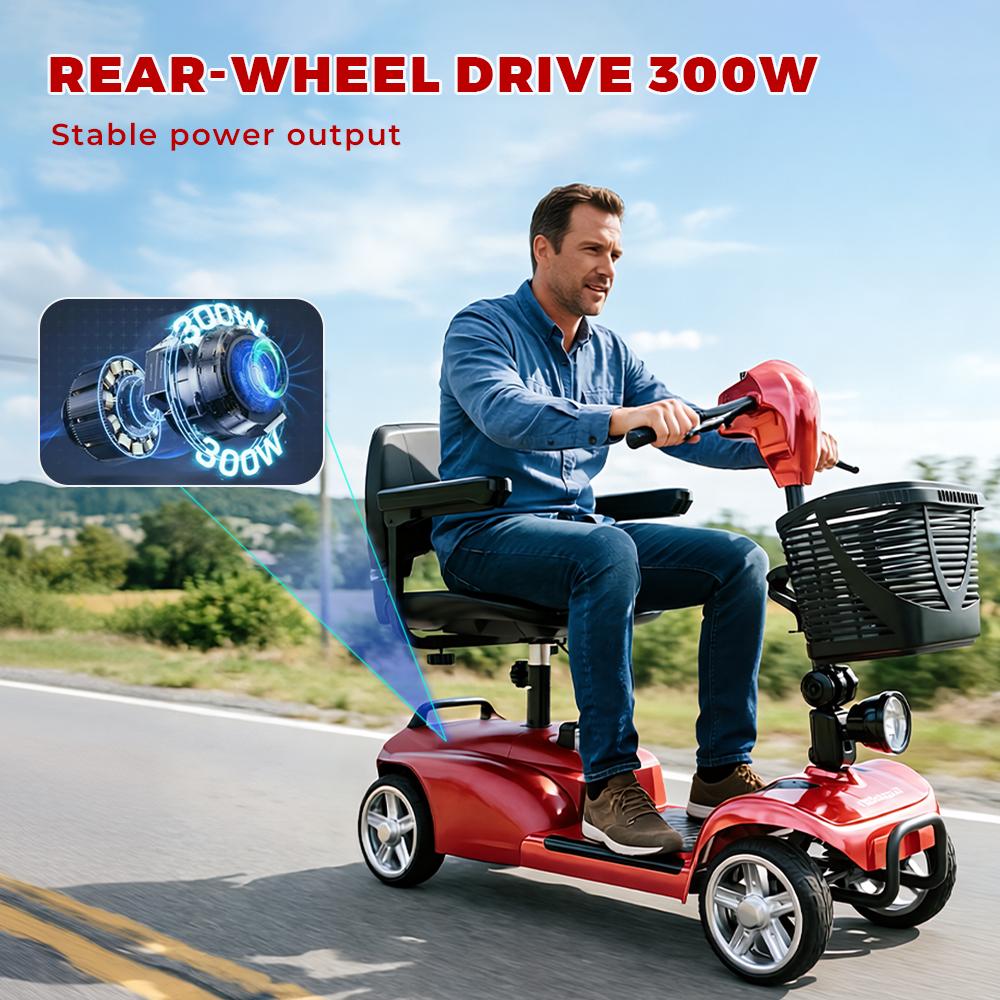 IScooter X02 Scooter de Mobilité à 4 Roues Moteur 250W Batterie 12Ah 3 Vitesses 2-8KM/H avec Pneus Pleins de 8'' Autonomie 20KM Scooter de Mobilité Électrique Compact