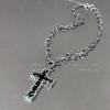 Retro Tin Foil Cross Pendant Necklace - Women's Hip Hop Chic Autumn/Winter Accessory in Niche Design.