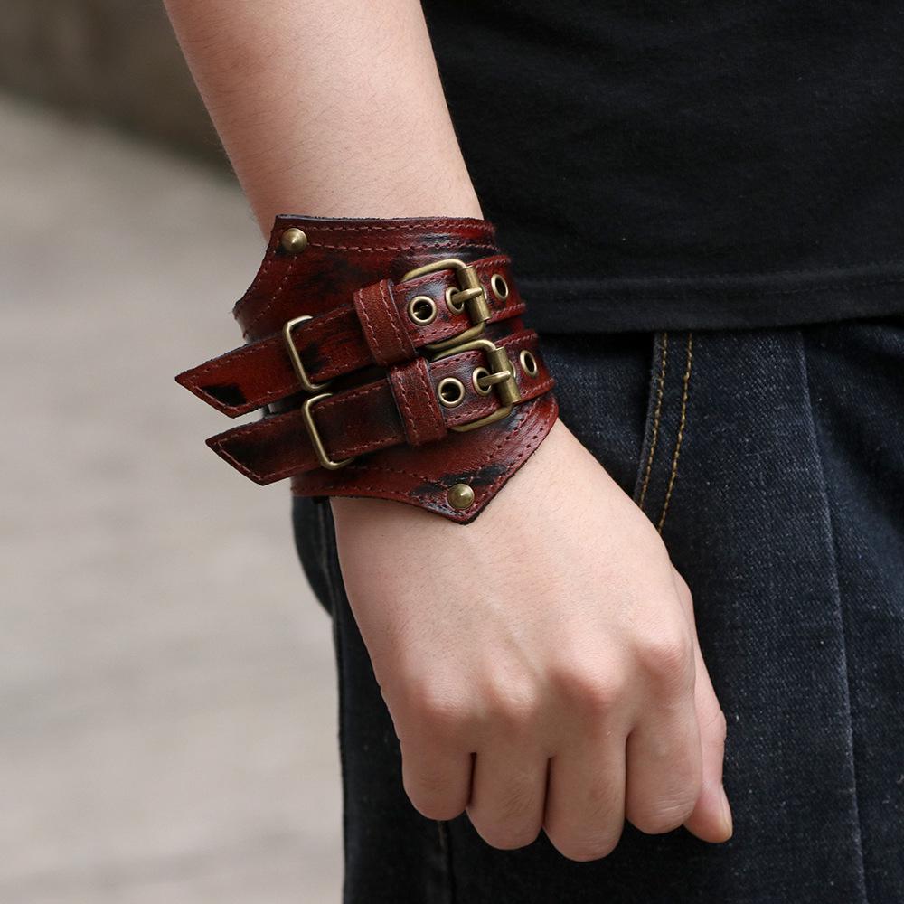 Men's Retro Cowhide Leather Bracelet - Wide, Versatile, High-End Design
