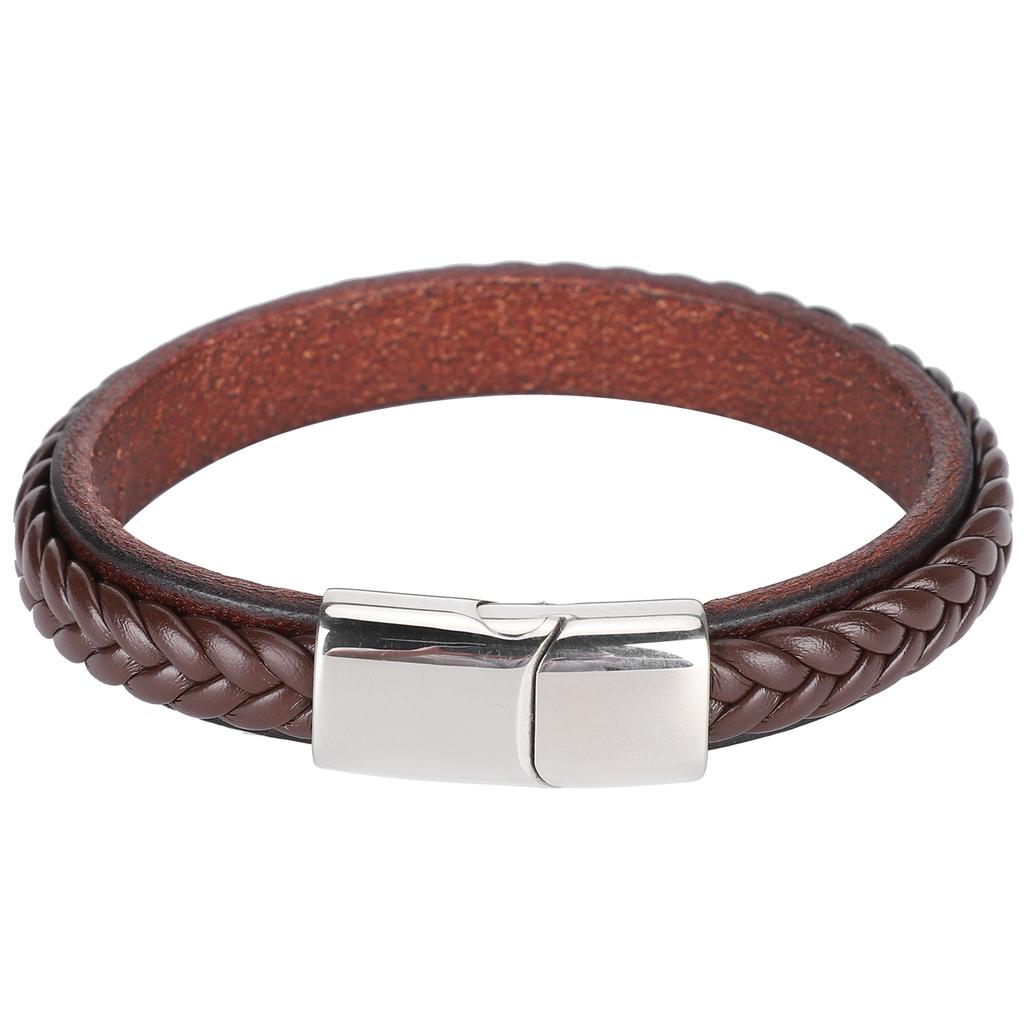 Leather Woven Bracelet Braided Wrist Band Vintage Magnetic Buckle Hand Decoration 20.5cm