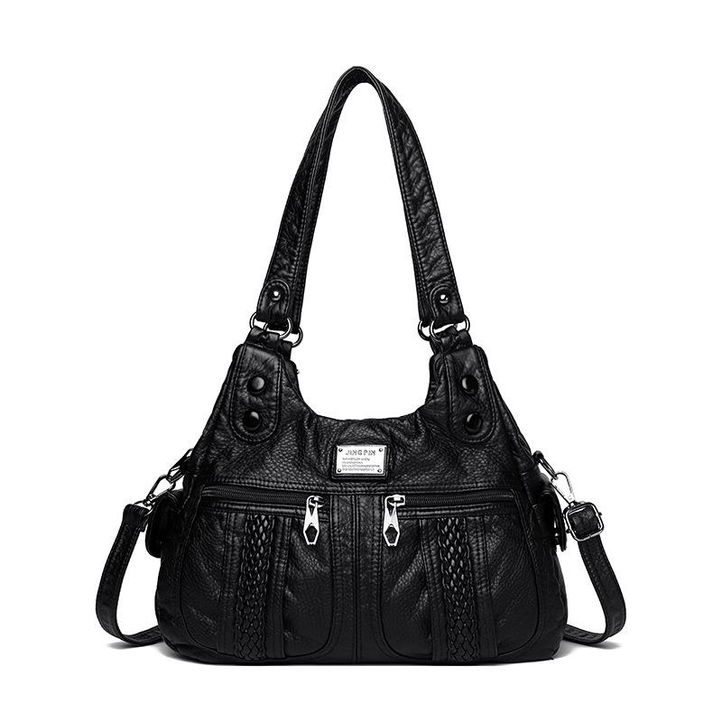 Handgefertigte mehrlagige Schulter-Webtasche mit großem Fassungsvermögen, Damenhandtasche, modische Washed-Leder-Mutter-Weichledertasche