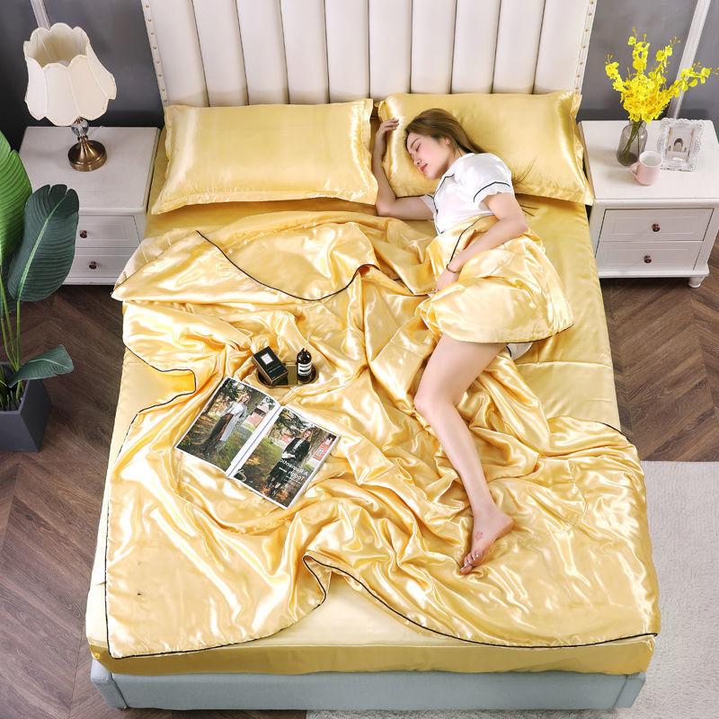 Luxury Summer Quilts Soft Emulation Silky Satin Quilted Quilt Machine Washable Air-conditioning Comforter Bedspread Thin Blanket