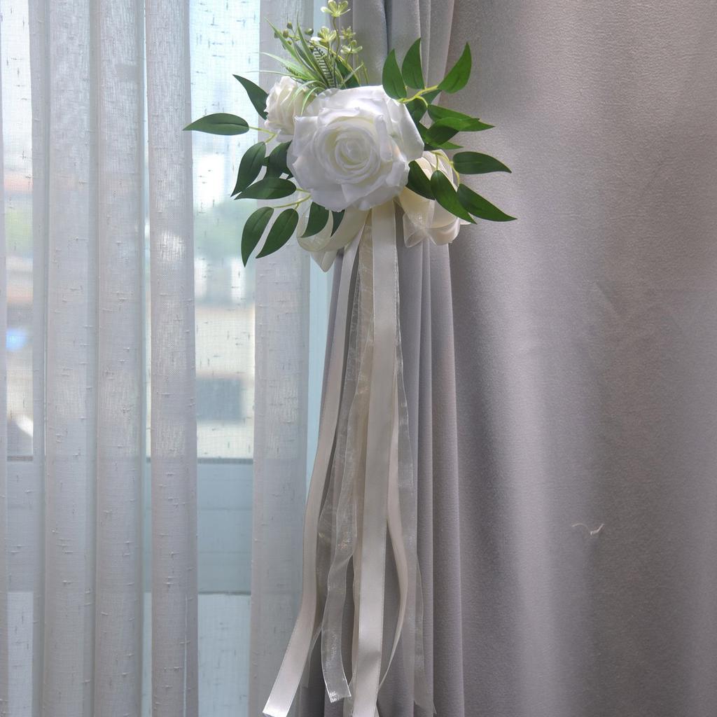 Set Of 6 Sophisticated Florals Pews Decoration with Ribbons Chair Back Ornament for Church Ceremonies and Weddings