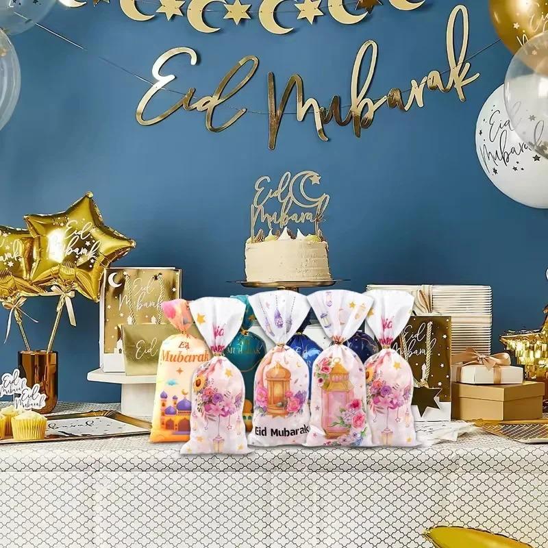 50-500PCS Ramadan Holiday Flat Pouch Set 3 in 1 Flower Crescent Pattern Eid Mubarak Candy Favor Party Gift Bag