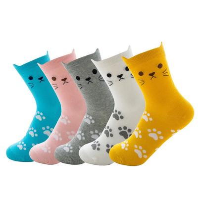 Neue Mode Damen Cartoon Harajuku Socken Bunt Niedlich Lustig Glückliche Katze Tier 4 Jahreszeiten Socken für Mädchen Weihnachtsgeschenk