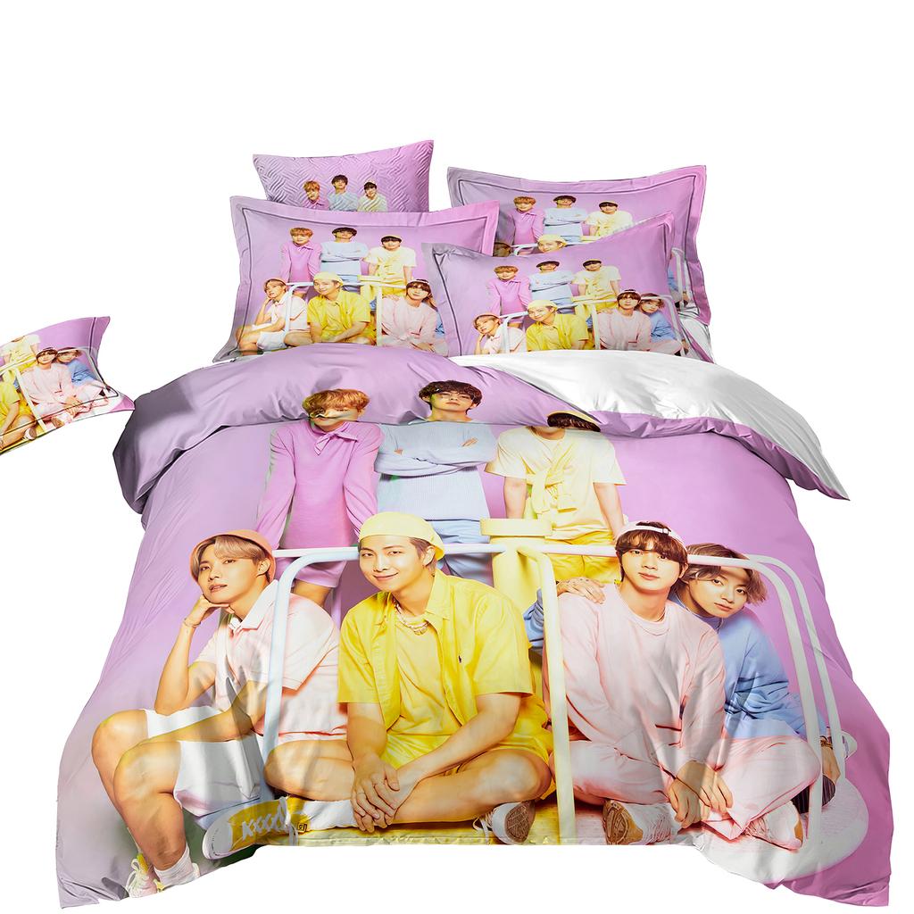 New Style BTS Men's Group Duvet Covers Comfort Cartoon Bedding Set Quilt Cover Twin Full Bedroom Bed Decor for Teens Best Gifts