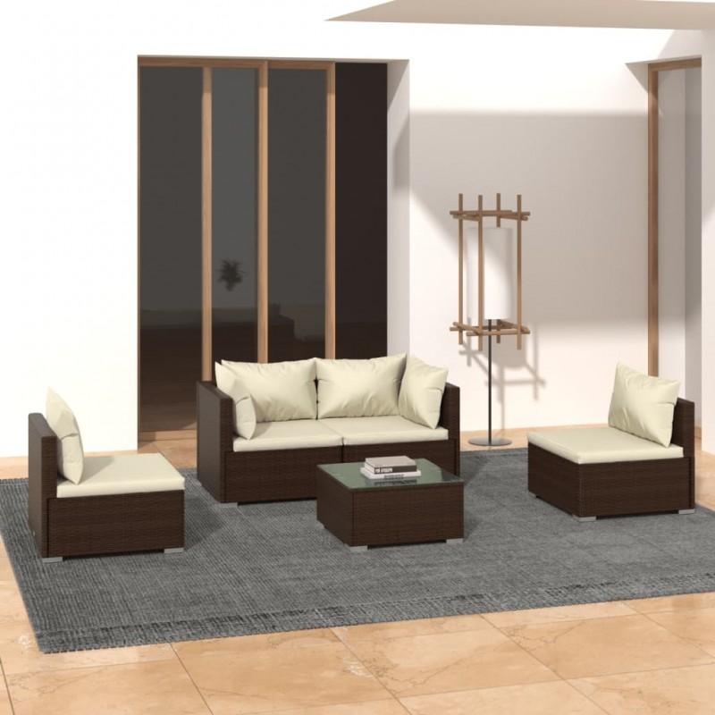 Día y Noche - Día y Noche Set muebles de jardín 5 piezas y cojines ratán sintético marrón