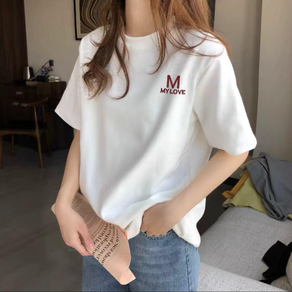 

Cotton Shoulder Short Sleeve White T-Shirt Women s Crew Neck Summer Bottom Shirt 2025 T-Shirt Women s Top S