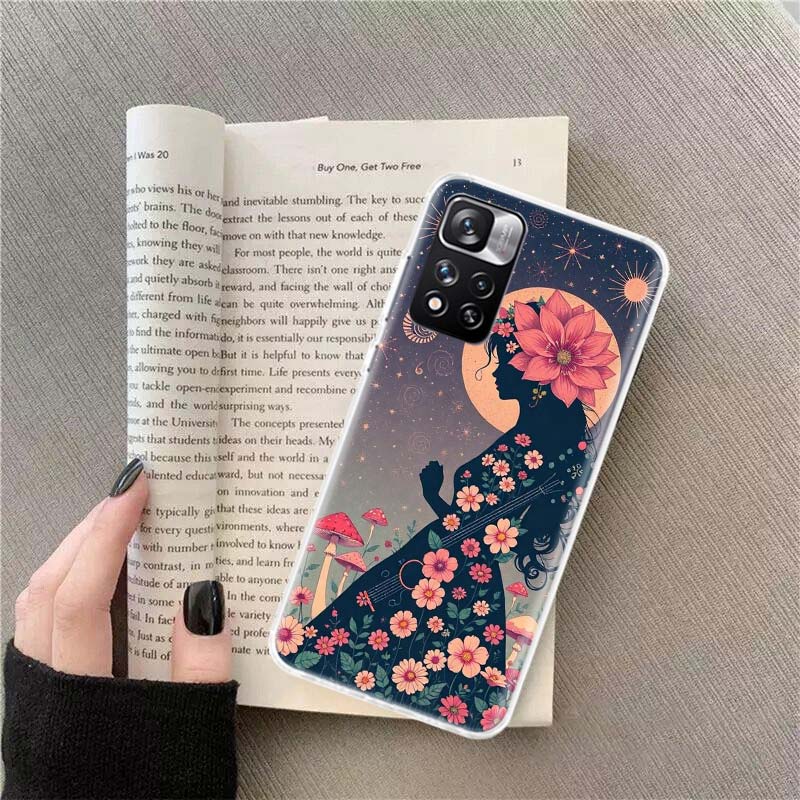 Groovy Mushroom Silhouette Phone Case For Redmi Note 13 12 Pro Plus 14 15 Pro 5G 11 11T 11E 11S 10 Pro 10S 9 9S Cover Cell Clear