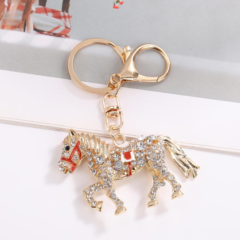 Rhinestone Horse Keychain Stylish Animal Pendant Decorative Key Ring For Women Bag Charm Hanging Lucky Gift