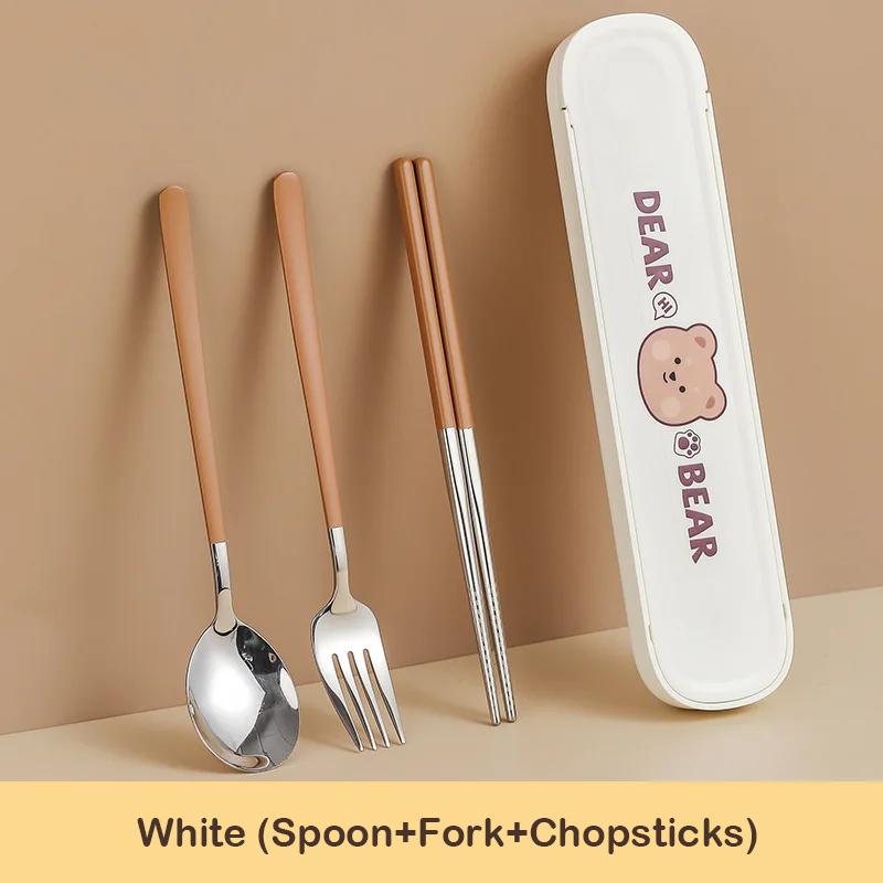 304 Stainless Steel Cartoon Cutlery Set with Case Kids Fork Spoon Portable Cutlery Travel Tableware Reusable Flatware