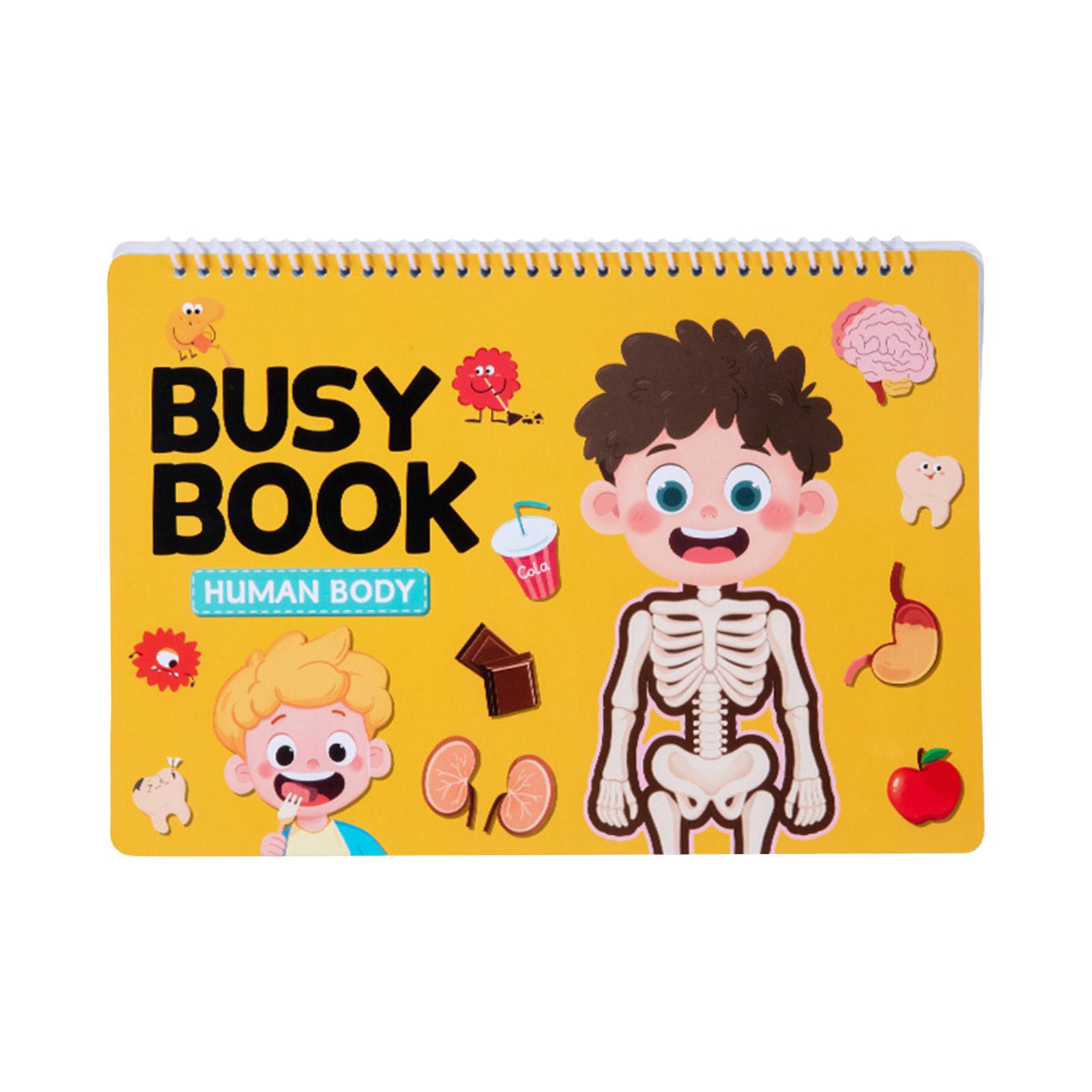 Toddler Educational Quiet Book with Pull and Paste Activities Interactive Flip for Kids Early Learning Shapes Colors Numbers Human body