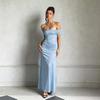 Women's Off Shoulder Sleeveless Maxi Dress Slim Fit High Waist Sexy Satin Mermaid Evening Dress