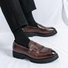 Fashion New British Mens Casual Shoes Luxury Brand Thick Soles Outdoor Work Shoes High Height Loafers Comfy Leather Dress Shoes Mocassin