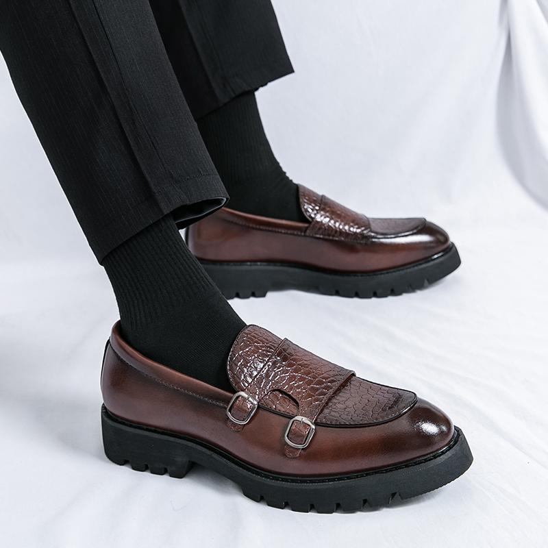 Fashion New British Mens Casual Shoes Luxury Brand Thick Soles Outdoor Work Shoes High Height Loafers Comfy Leather Dress Shoes Mocassin
