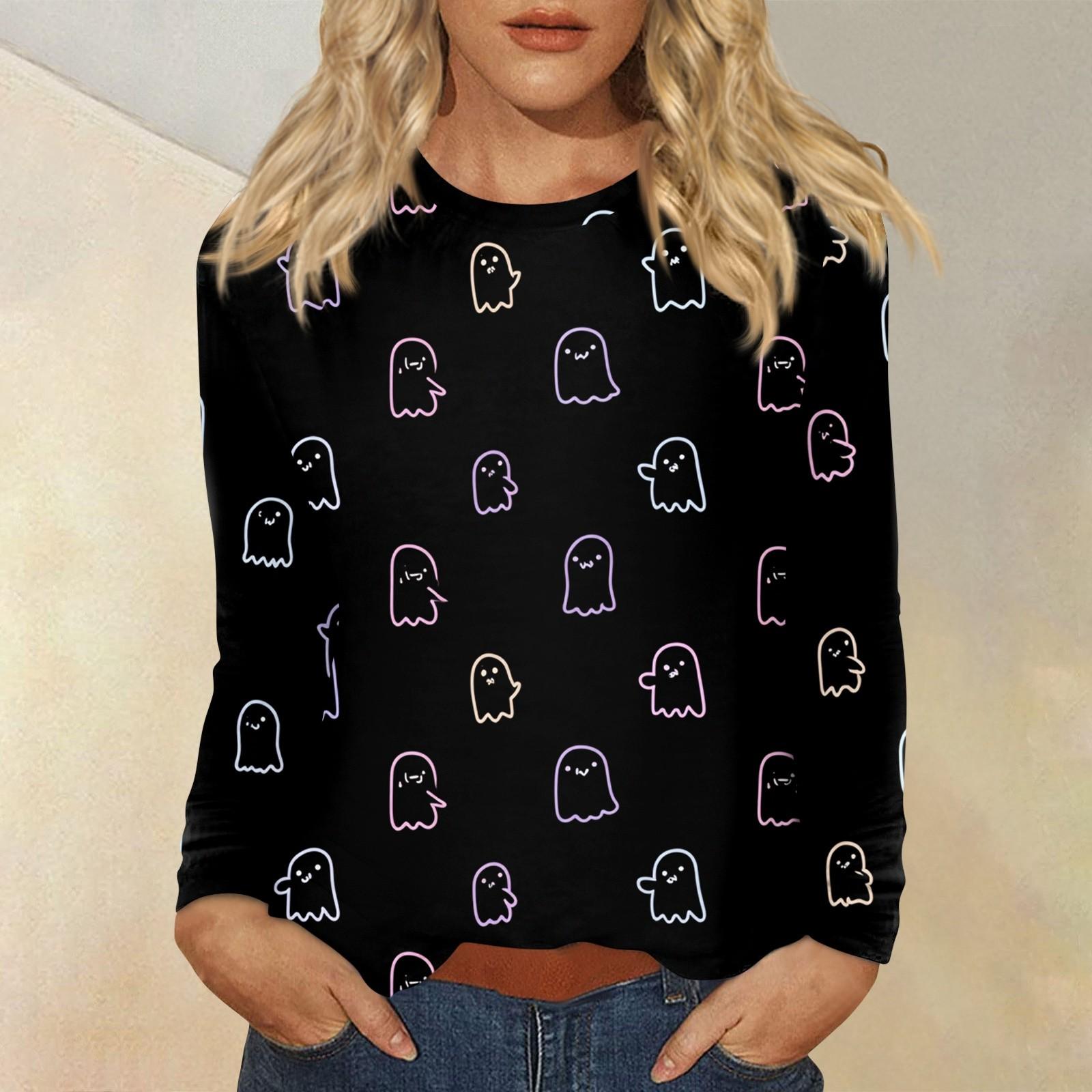 

Women s Daily Casual Long-sleeved Printed O-neck Top L