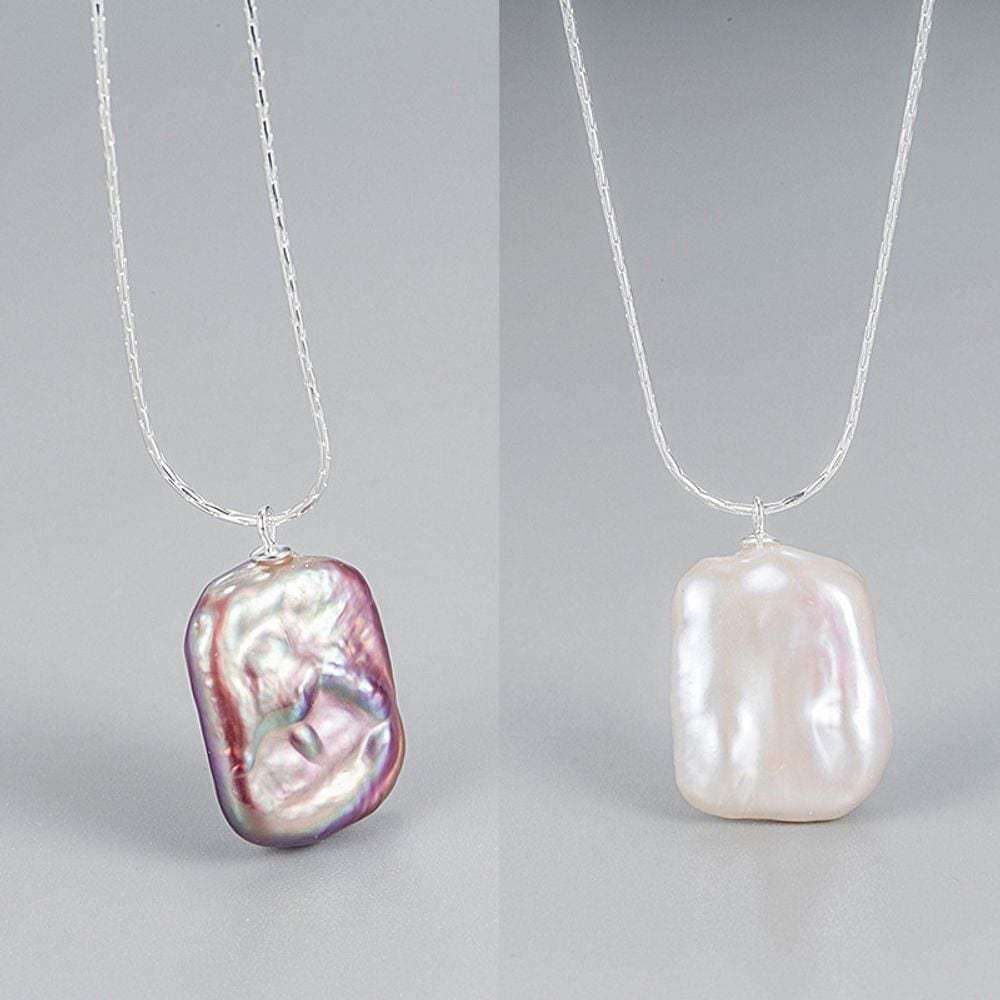 Natural S925 flat freshwater black and white pearl necklace