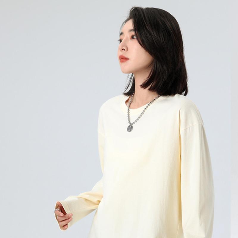 New Round Neck Loose Tees Long Sleeve T-shirt 12 Solid Color Cotton White T-shirt High Quality Oversized Tees Plus Size S-5XL